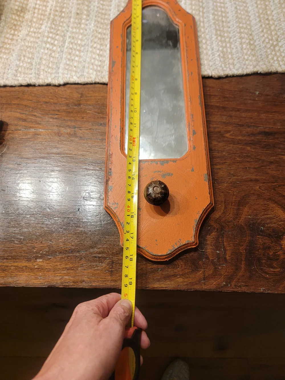 Rustic Orange Distressed Wall Mirror with Hook
